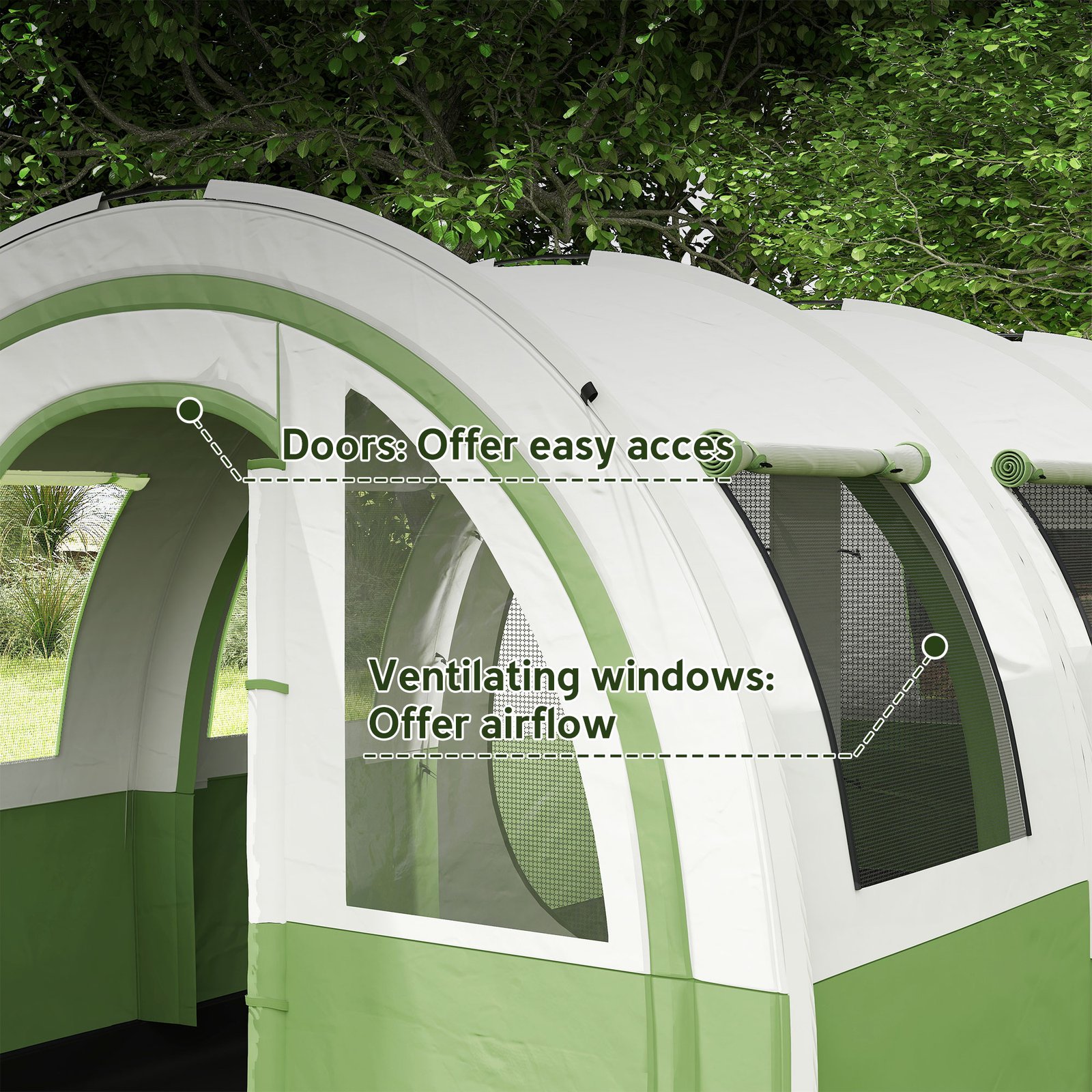 Outsunny 3000mm Waterproof Camping Tent, 5-6 Man Family Tent with Living and Bedroom, Carry Bag Included, Cream and Green - Image 6