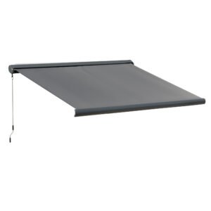 Outsunny 3 x 2.5m Electric Awning with Remote Controller, Aluminium Frame DIY Retractable Awning, UV50+ Sun Shade Canopy for Garden Patio Deck Door Window, Grey