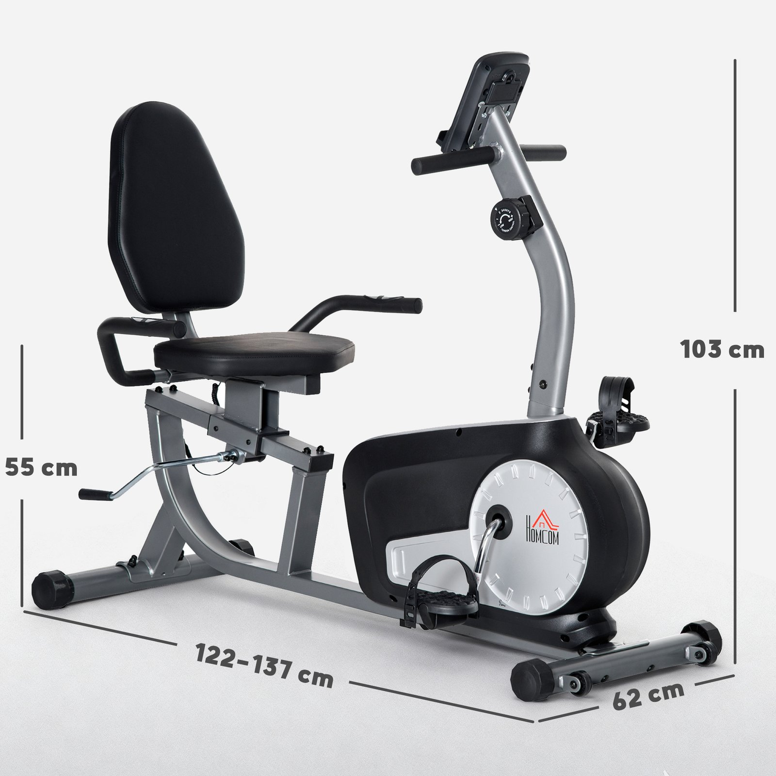 HOMCOM Exercise Bike with LCD Display, Stationary Bike with Quiet 8-Level Magnetic Resistance, Adjustable Seat and Backrest, Indoor Cycling Exercise Equipment for Home Gym Fitness Workout Training - Image 3