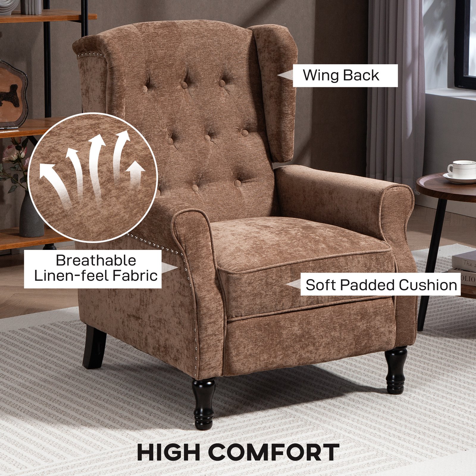 HOMCOM 150° Reclining Vintage Armchair, with footrest - Brown - Image 5