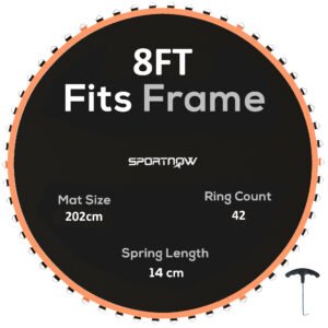 SPORTNOW Trampoline Replacement Mat with Spring Pull Tool, 42 V-Hooks, for 8ft Trampoline using 14cm Springs, Orange