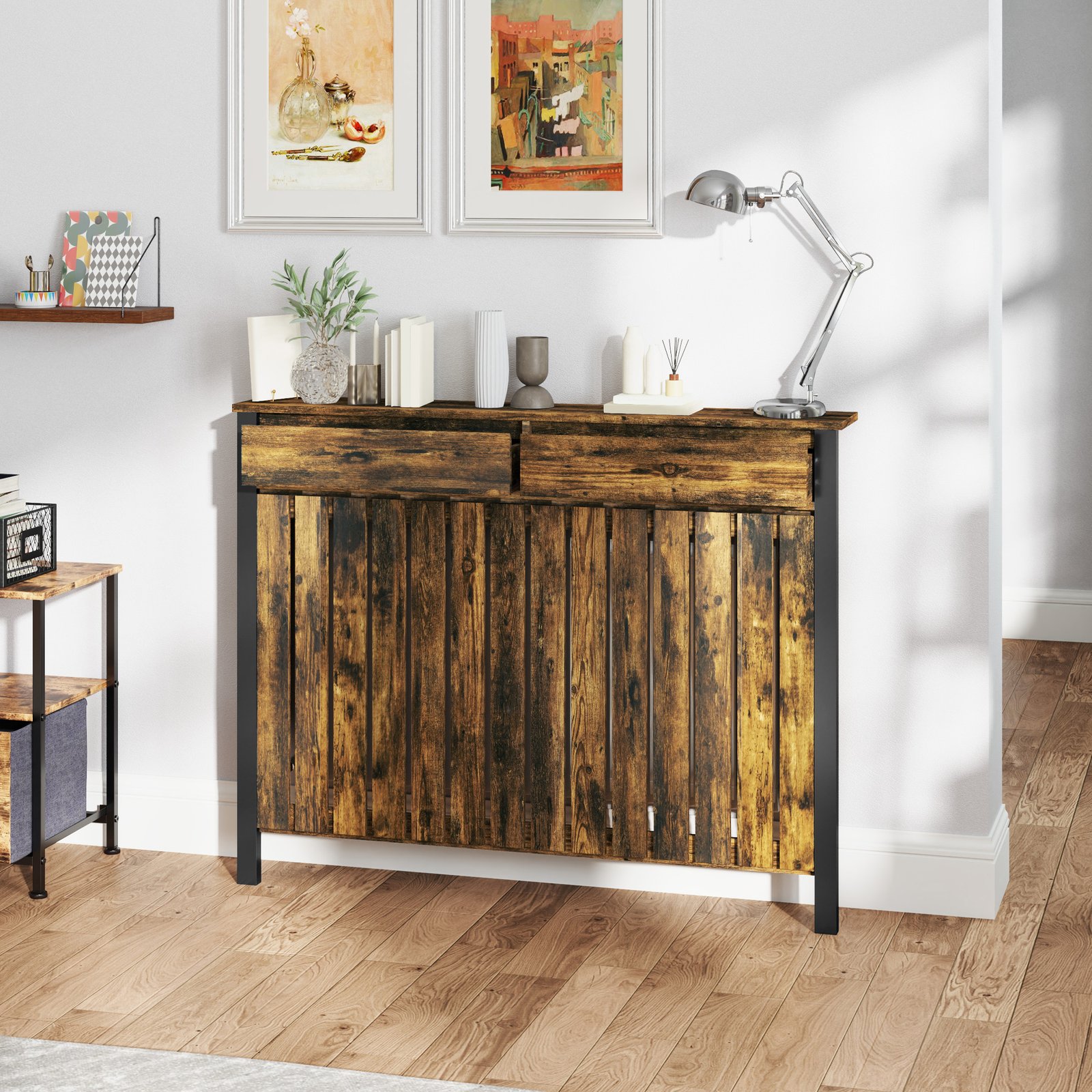 HOMCOM 93 x 119cm Rustic-Look Radiator Cover - Brown/Black - Image 8