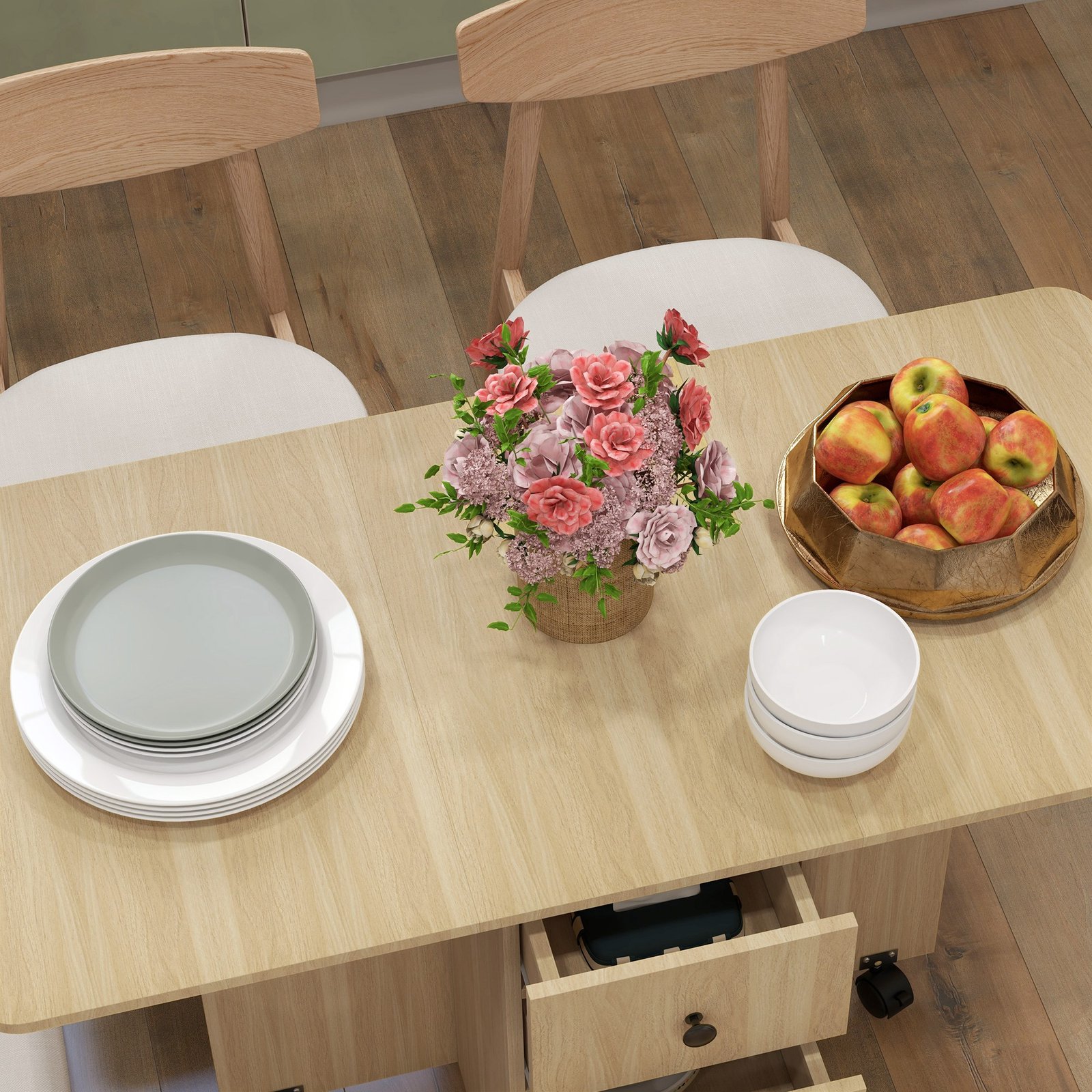 HOMCOM Six-Person Drop Leaf Dining Table, with Storage - Wood-Effect - Image 8