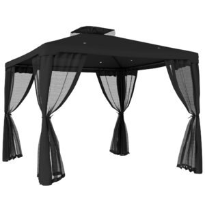 Outsunny 3 x 3 m Metal Gazebo, Garden Pavillion, Double Roof Outdoor Canopy Shelter with Mesh Sidewalls, Black