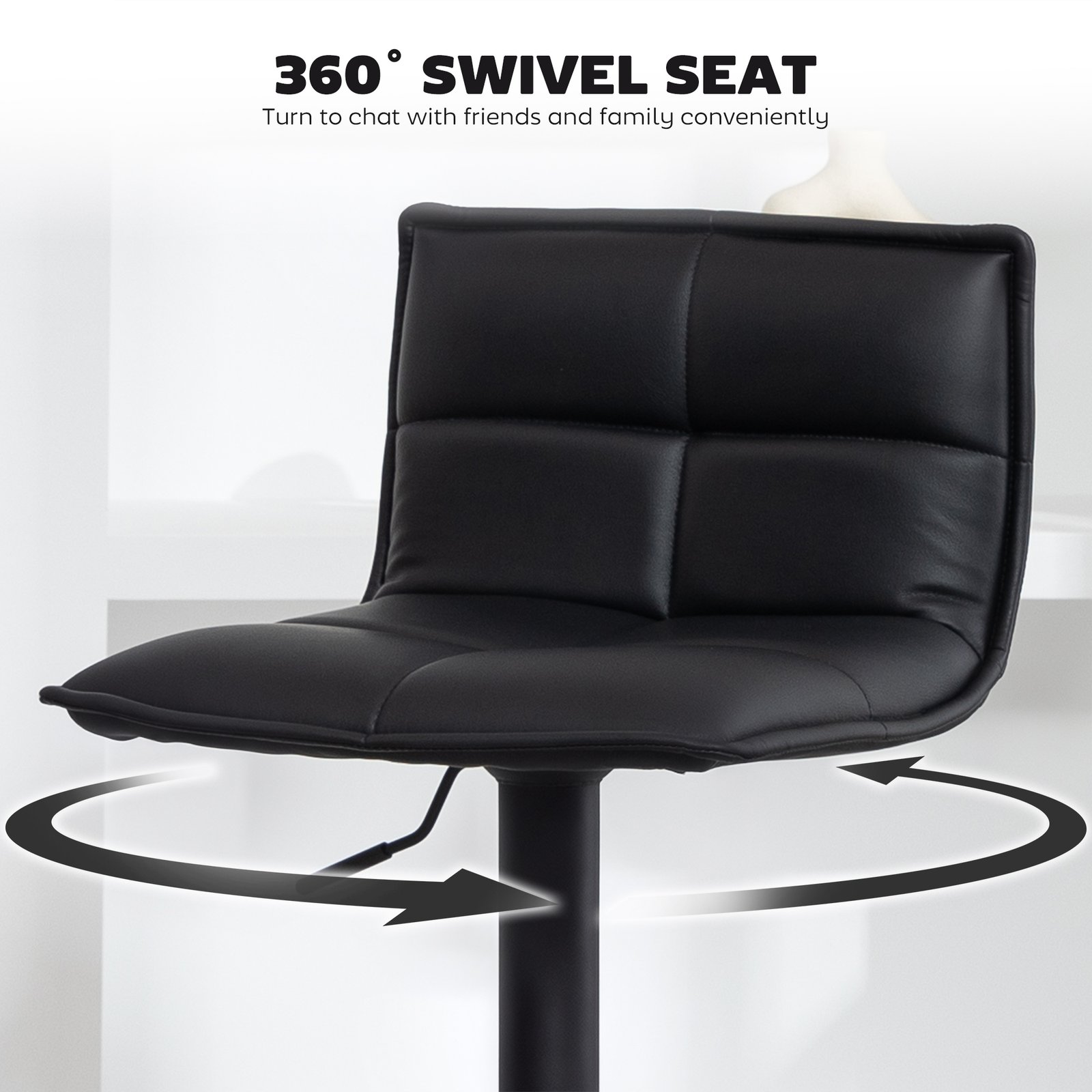 HOMCOM Set of Two Modern Faux Leather Bar Stools - Black - Image 6