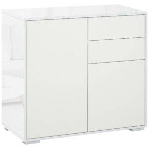 HOMCOM High Gloss Frame Sideboard, Push-Open Design with 2 Drawer for Living Room, Bedroom, 74H x 79W x 36Dcm, White