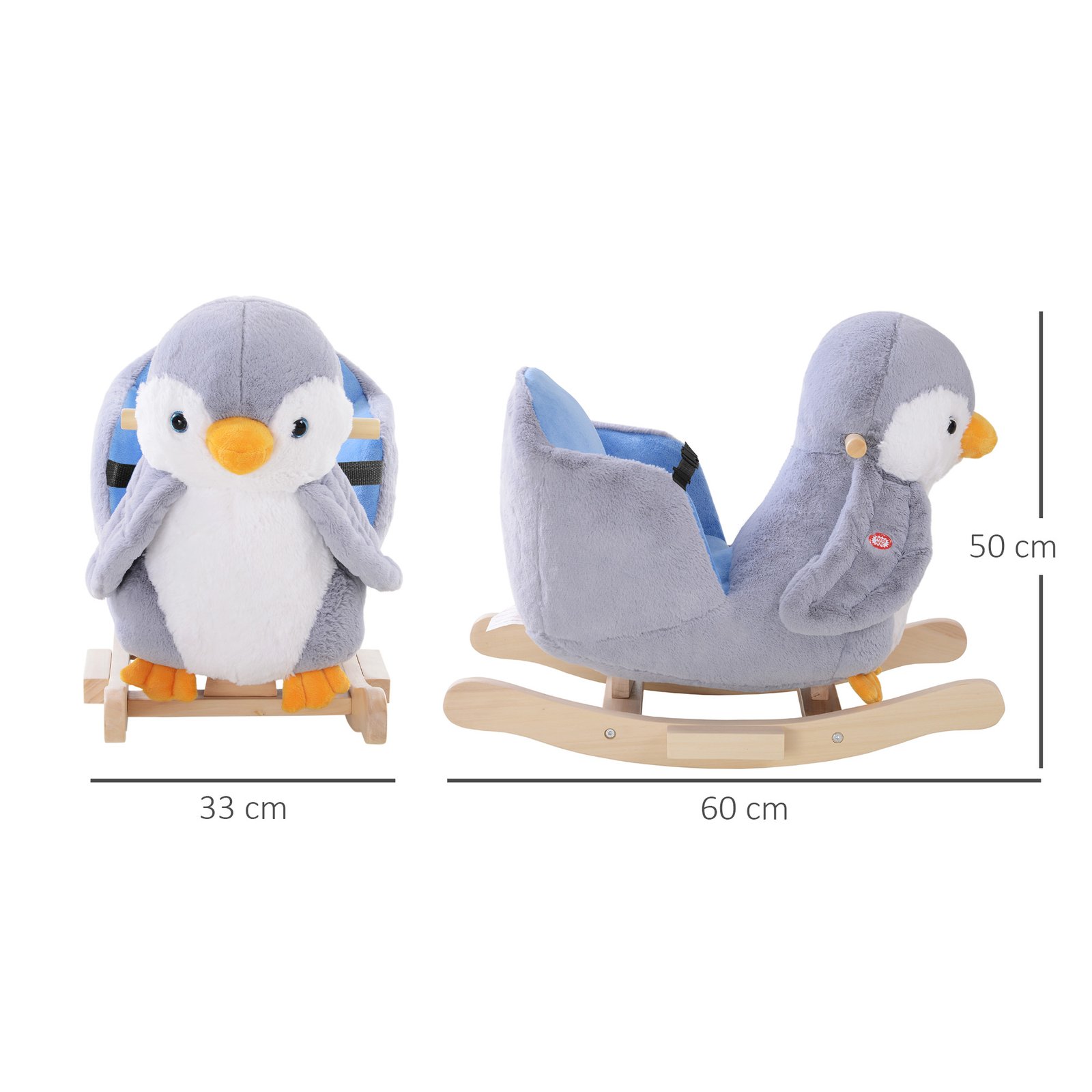 HOMCOM Children Kids Animal Rocking Horse Penguin Plush Musical Button 32 Songs Kid Rocker for 18+ Months - Image 3