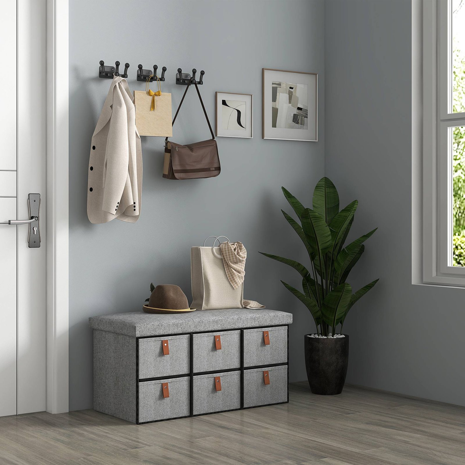 HOMCOM Shoe Bench with Seat, Shoe Storage Bench with Cushion and 6 Fabric Drawers for Entryway, Hallway, Living Room, Bedroom, Light Grey - Image 7