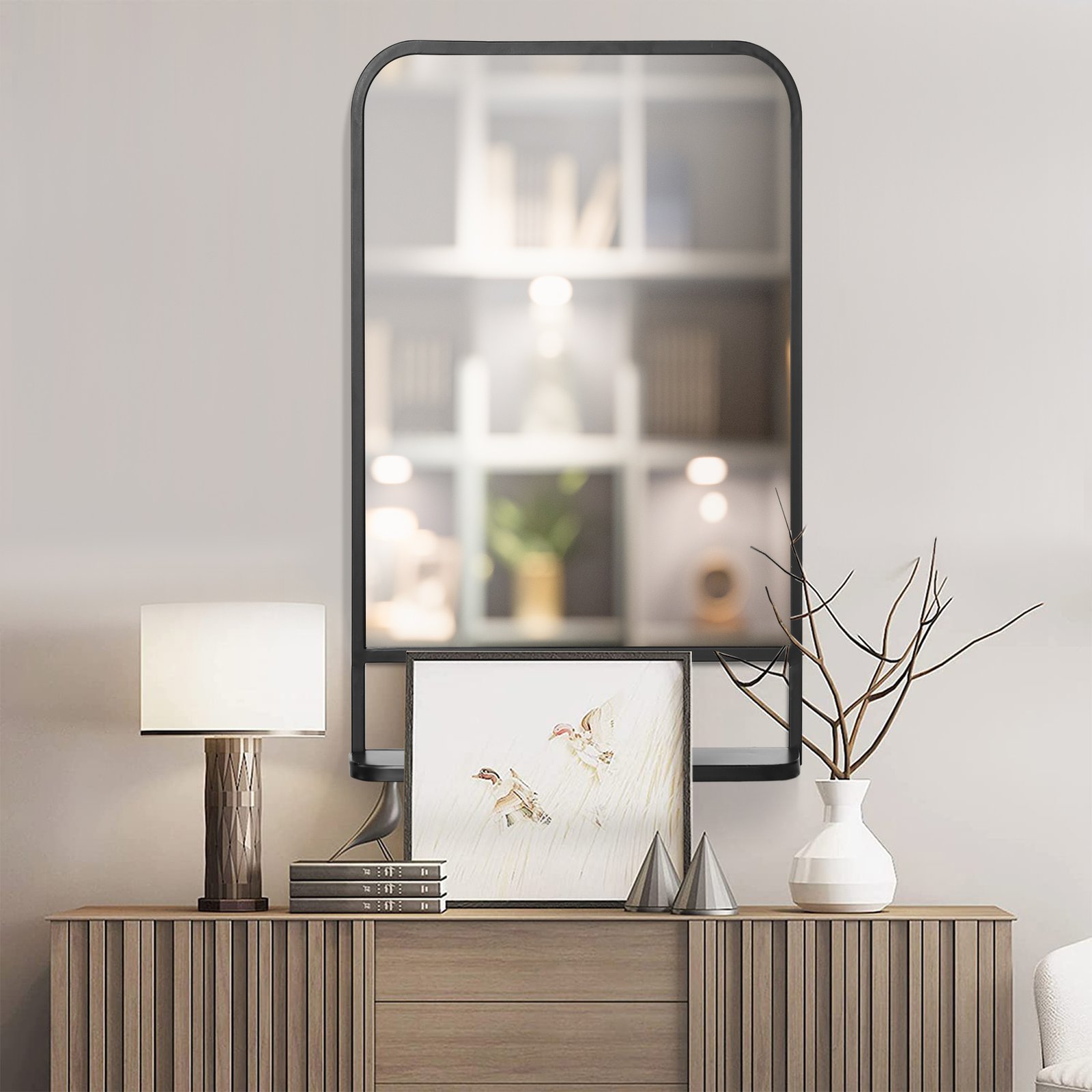 HOMCOM Modern Square Wall Mirror with Storage Shelf, 86 x 53 Mirrors for Living Room, Bedroom, Black - Image 7