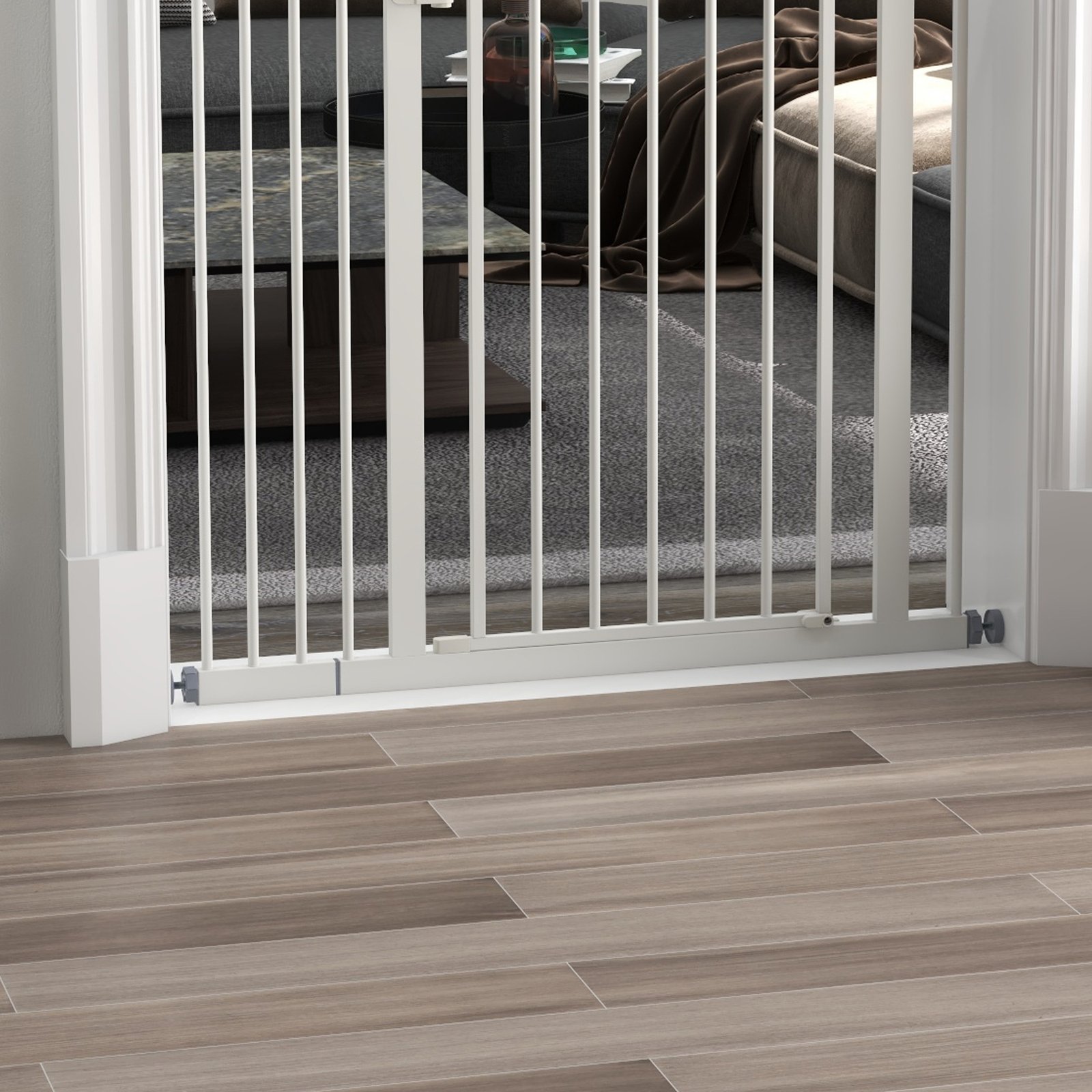 PawHut Metal 74-94cm Adjustable Pet Gate Safety Barrier w/ Auto-Close Door White - Image 9