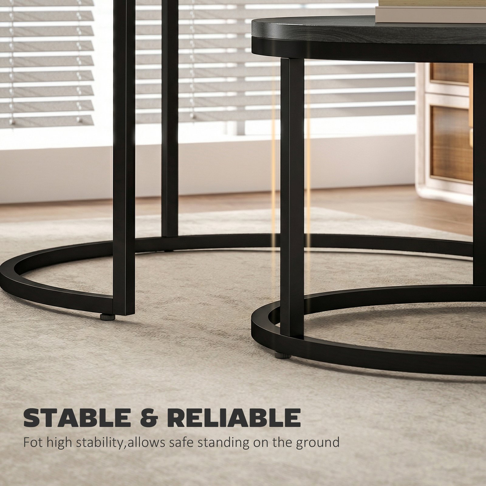 HOMCOM Set of Two Wood-Effect Stacking Tables - Black Wood Grain - Image 6