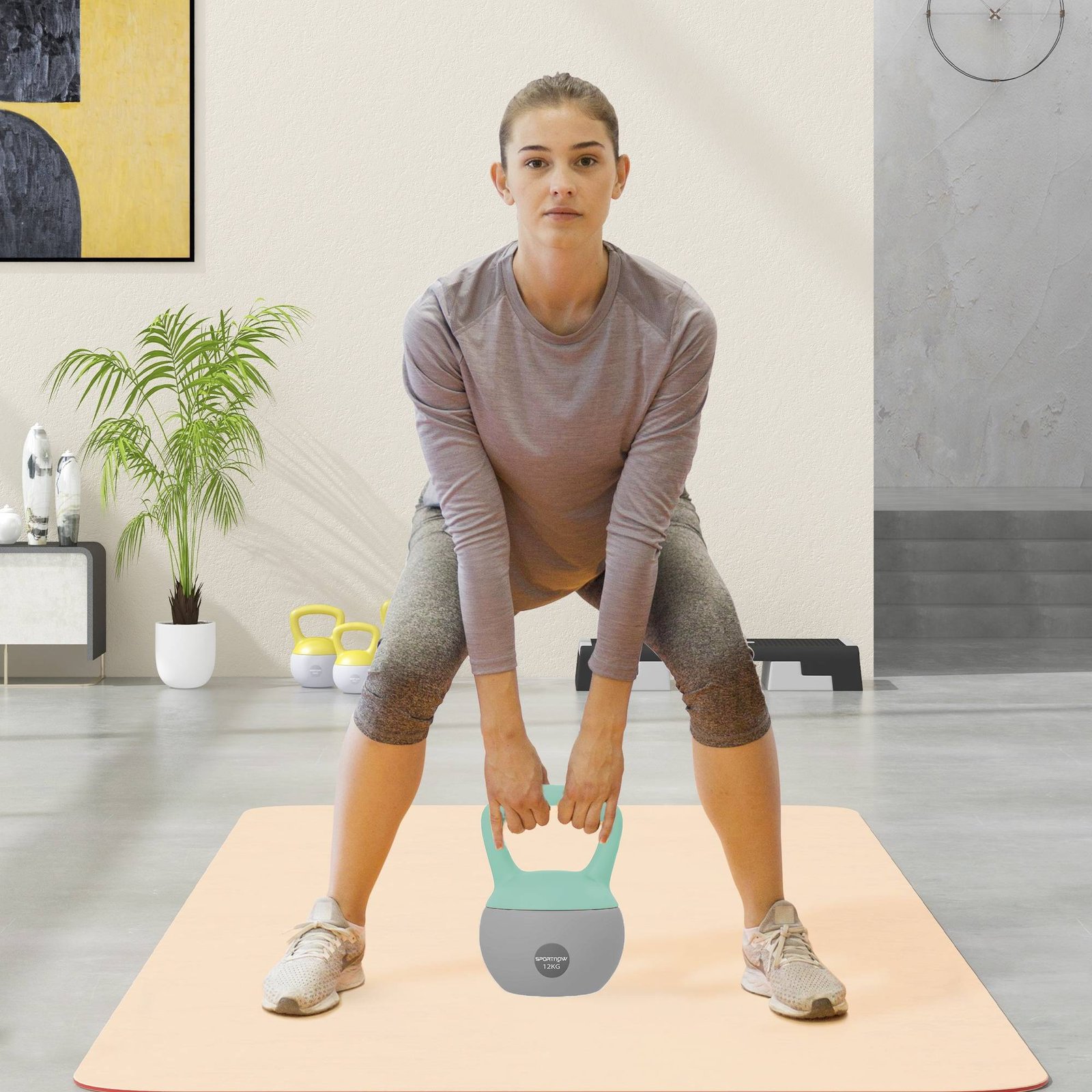 SPORTNOW 12KG Soft Kettlebell, Kettlebell with Non-Slip Handle for Home Gym, Weight Lifting, Strength Training, Green/Grey - Image 2