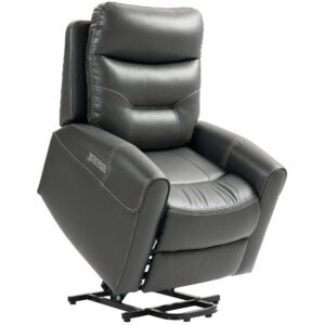 HOMCOM Power Lift Recliner Chair for Elderly, Overstuffed Faux Leather Riser and Reclining Chair with USB A+C Ports, Recliner Armchair for Living Room, Charcoal Grey