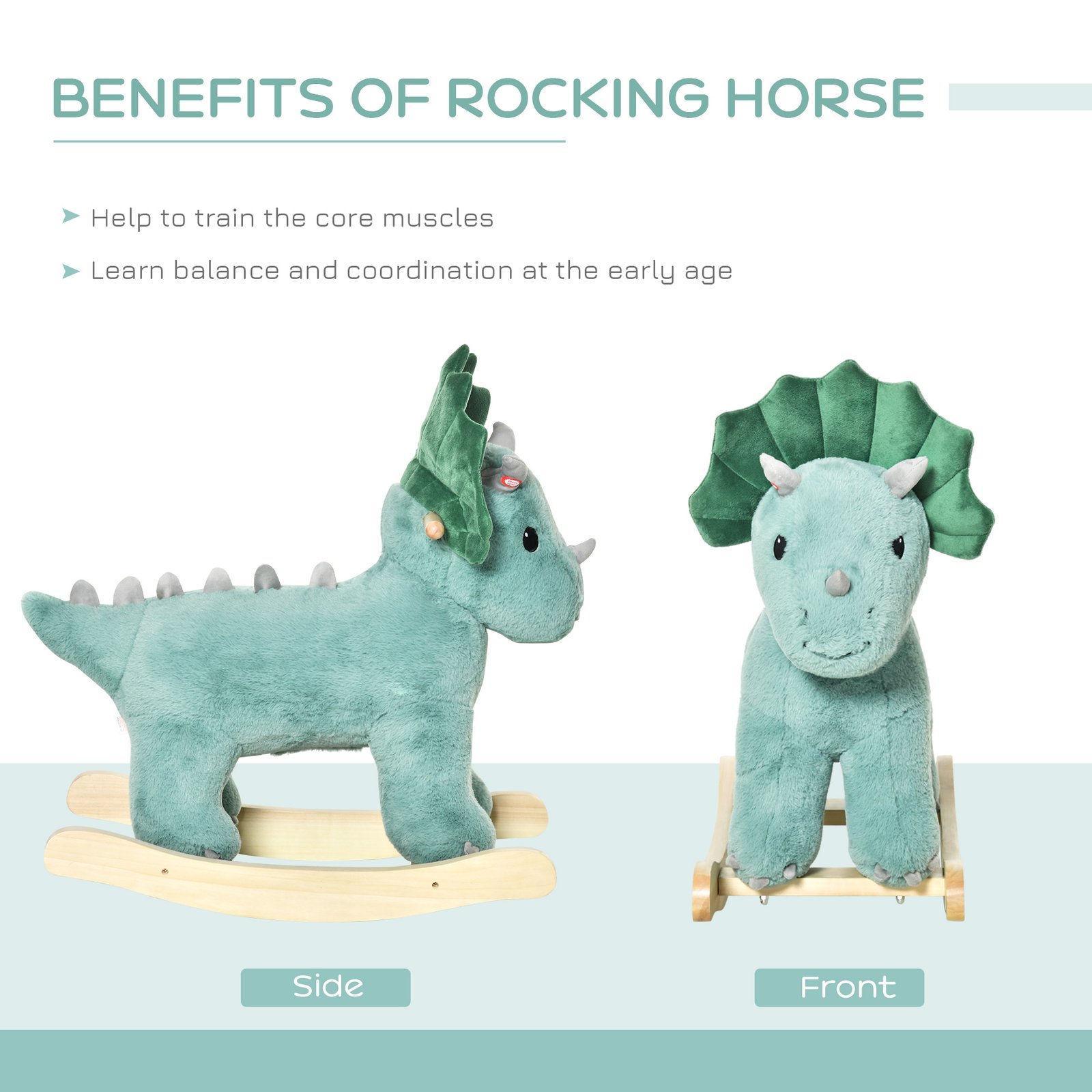 HOMCOM Plush Ride-On Rocking Dinosaur, with Sound - Green - Image 6