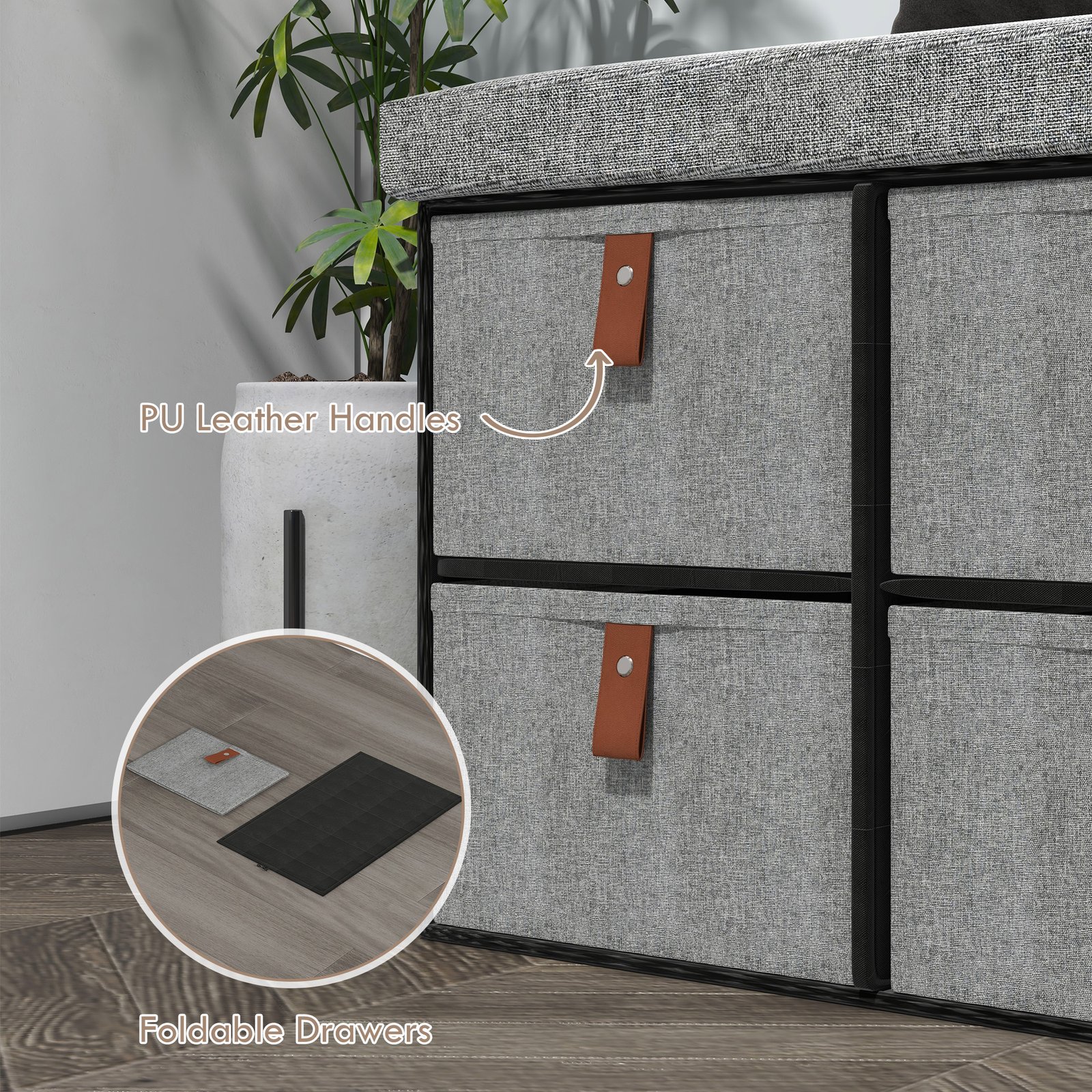 HOMCOM Shoe Bench with Seat, Shoe Storage Bench with Cushion and 6 Fabric Drawers for Entryway, Hallway, Living Room, Bedroom, Light Grey - Image 6