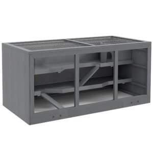 PawHut Wooden Hamster Cage, Small Animals Hutch with Tray, Openable Top, Exercise Play House Pen, 115L x 57W x 55Hcm, Grey