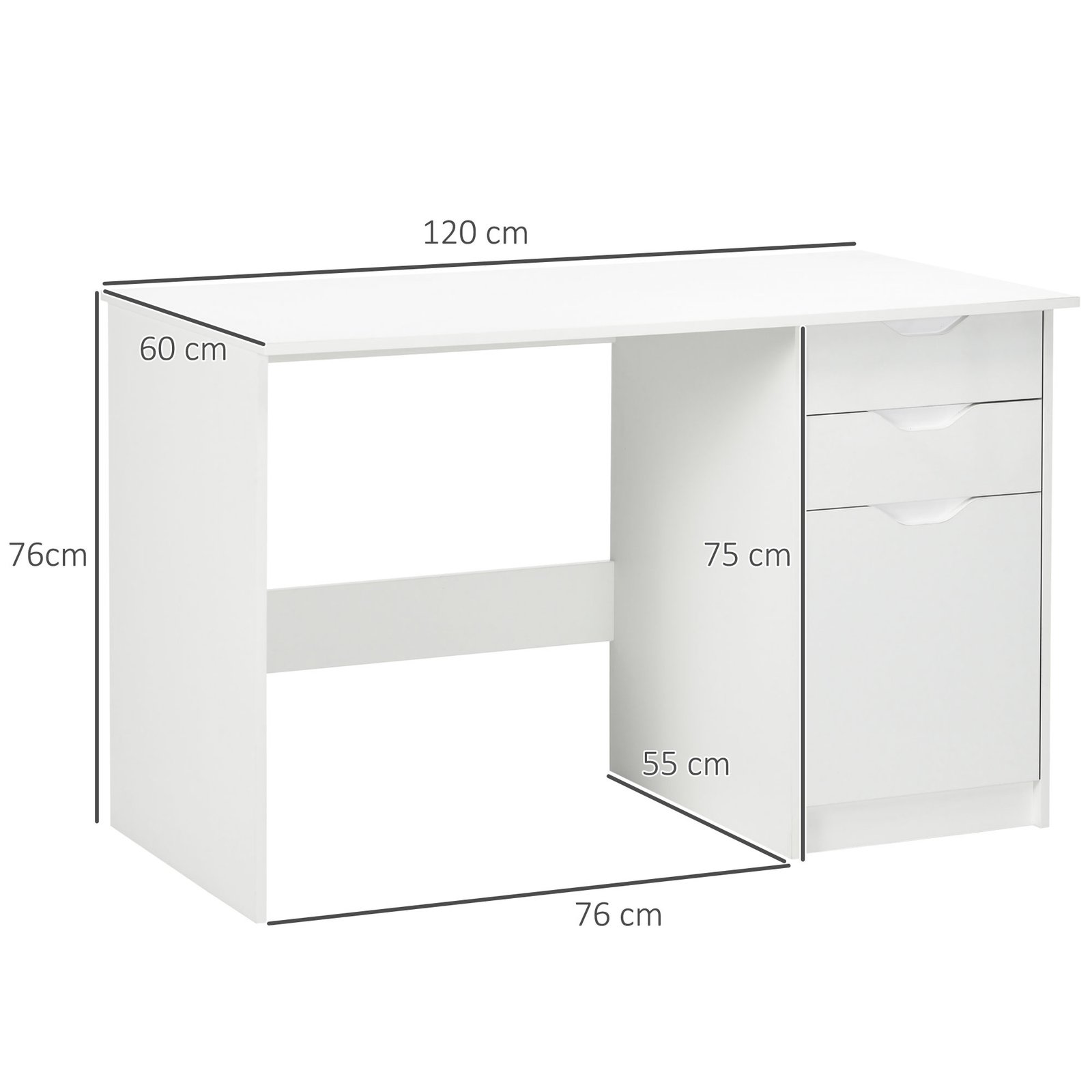 HOMCOM Computer Desk with Drawers, High Gloss Home Office Desk with Storage Cabinet, Study Workstation, 120 x 60cm, White - Image 3