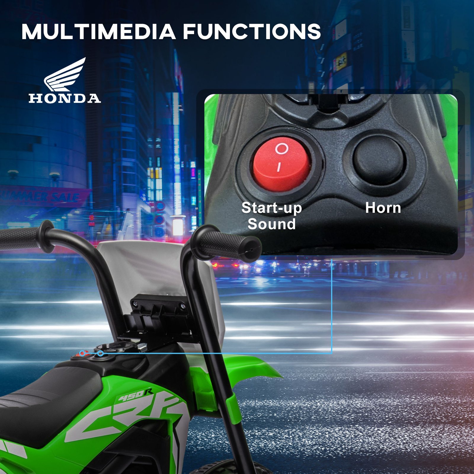 HOMCOM 6V Kids Motorbike, Three-Wheel Kids Electric Bike with Horn, Startup Sound for Ages 18-36 Months - Green - Image 5