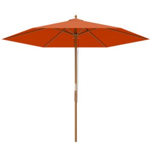 Outsunny 2.5m Wood Garden Parasol Sun Shade Patio Outdoor Wooden Umbrella Canopy, Table Market Umbrella with Vent, 38mm Pole, Rope Pulley Mechanism, Orange