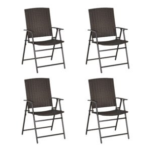 Outsunny Set of Four Folding Rattan Seat Chairs - Brown