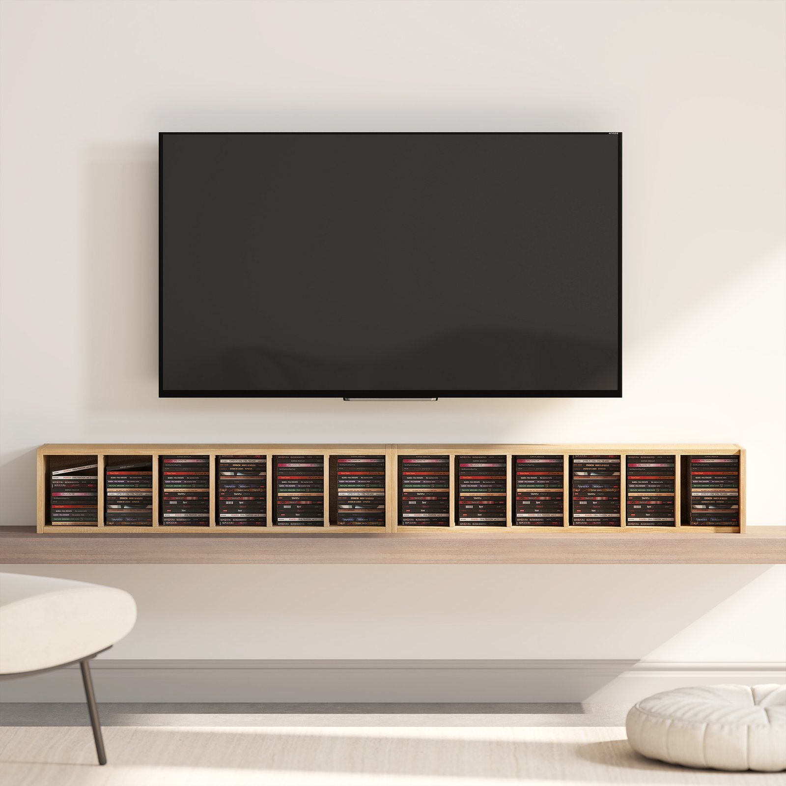 HOMCOM Set of 2 CD Media Display Shelf Unit Tower Rack with Adjustable Shelves, Natural - Image 9