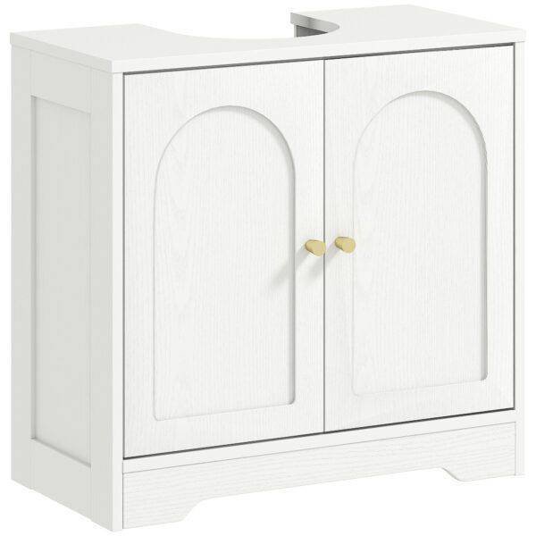 HOMCOM Under Sink Bathroom Cabinet with 2 Arch Doors – White HOMCOM Under Sink Bathroom Cabinet with 2 Arch Doors – White