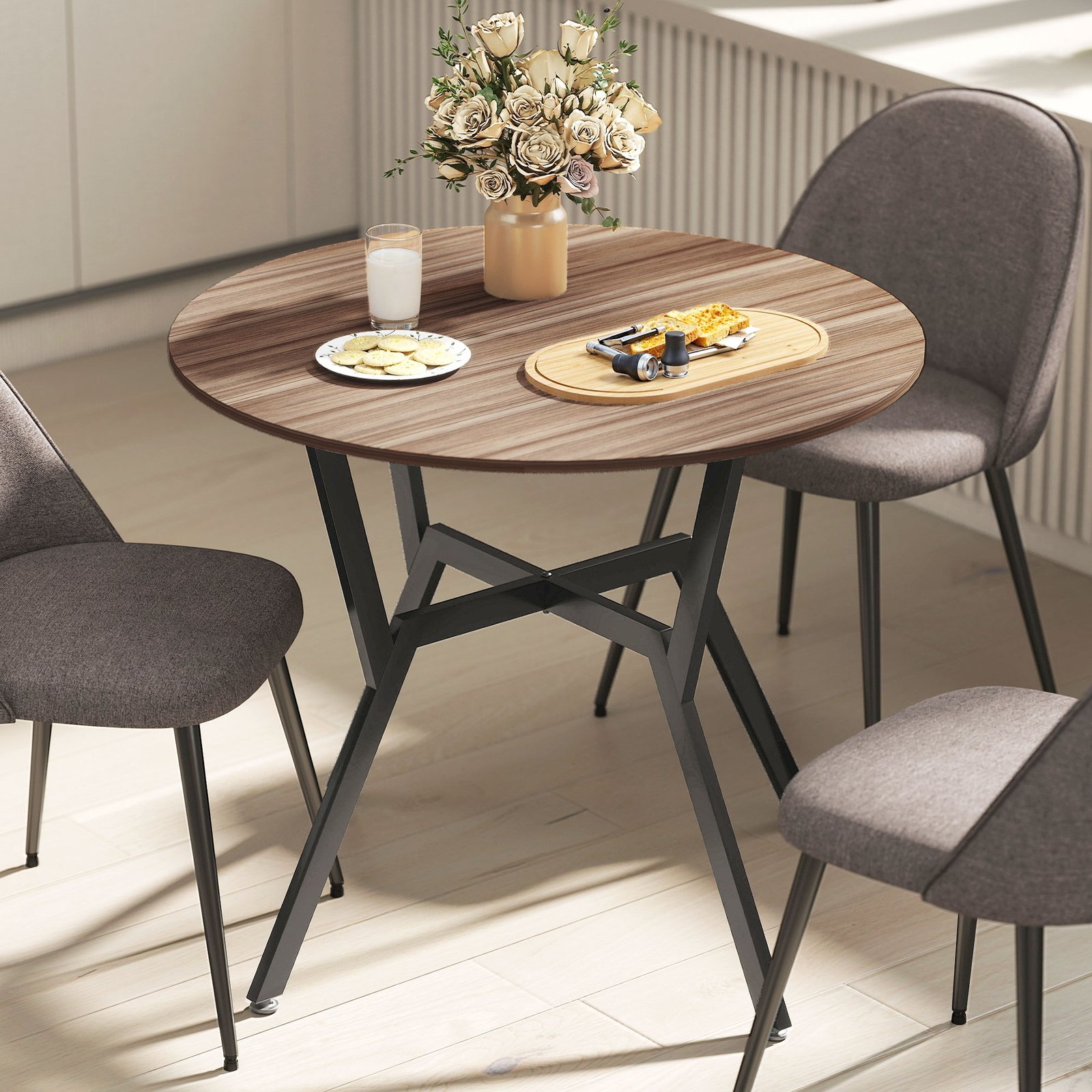 HOMCOM Dining Table, Round Kitchen Table with Black Legs, Anti-slip Foot Pads for Living Room, Dining Room 90 x 76 cm, Brown - Image 9