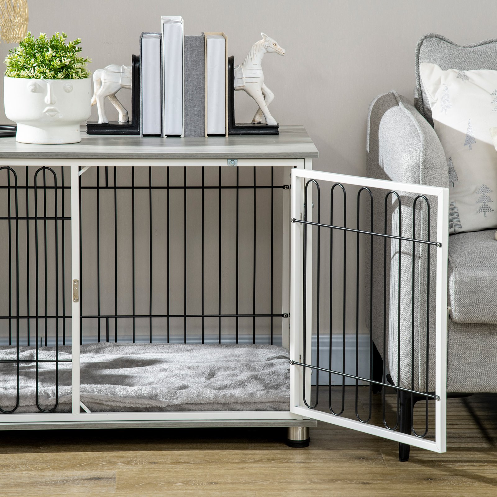 PawHut Indoor Dog Crate Furniture, Side End Table, with Soft Washable Cushion, Lockable Doors, for Small and Medium Dogs - Image 8