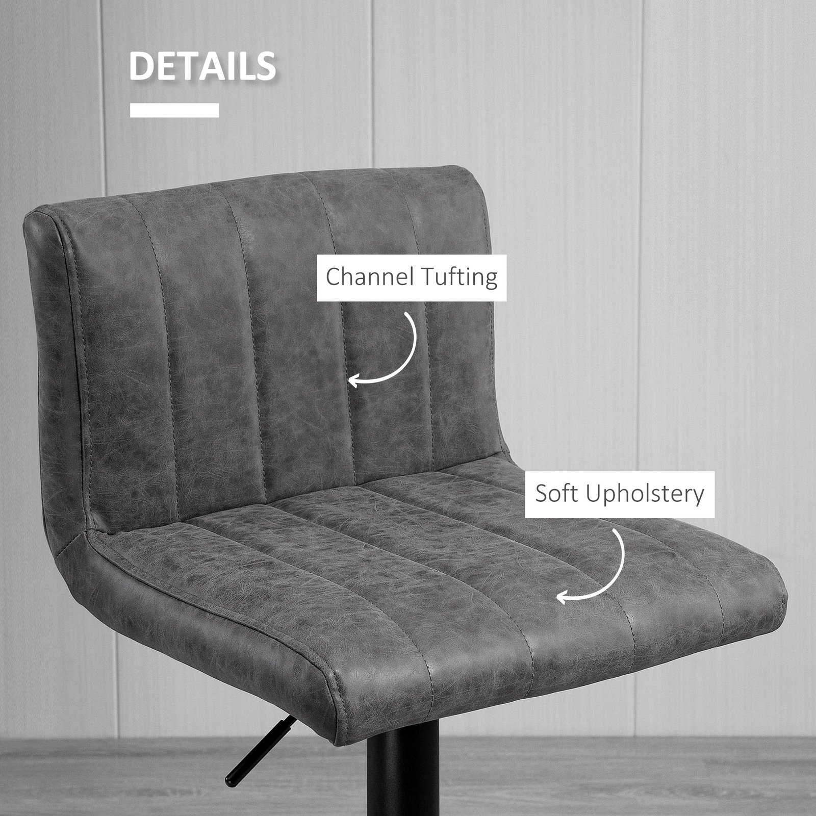 HOMCOM Adjustable Barstools Set of 2, Swivel Counter Bar Chairs, Bar Stools with Footrest, PU Leather, Gas Lift, Grey - Image 8