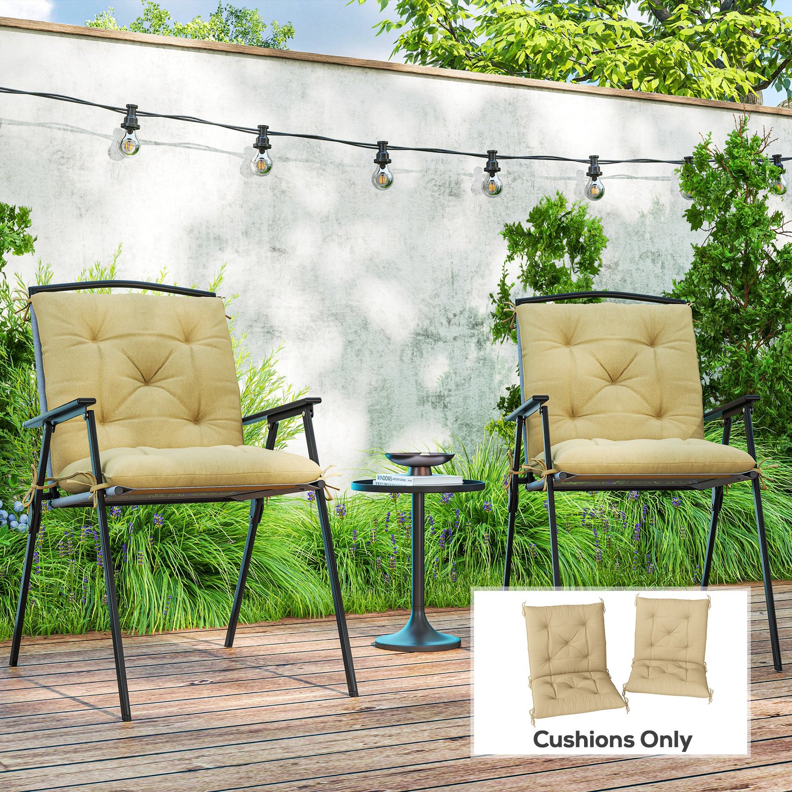 Outsunny Set of Two Outdoor Seat Cushions - Khaki - Image 2