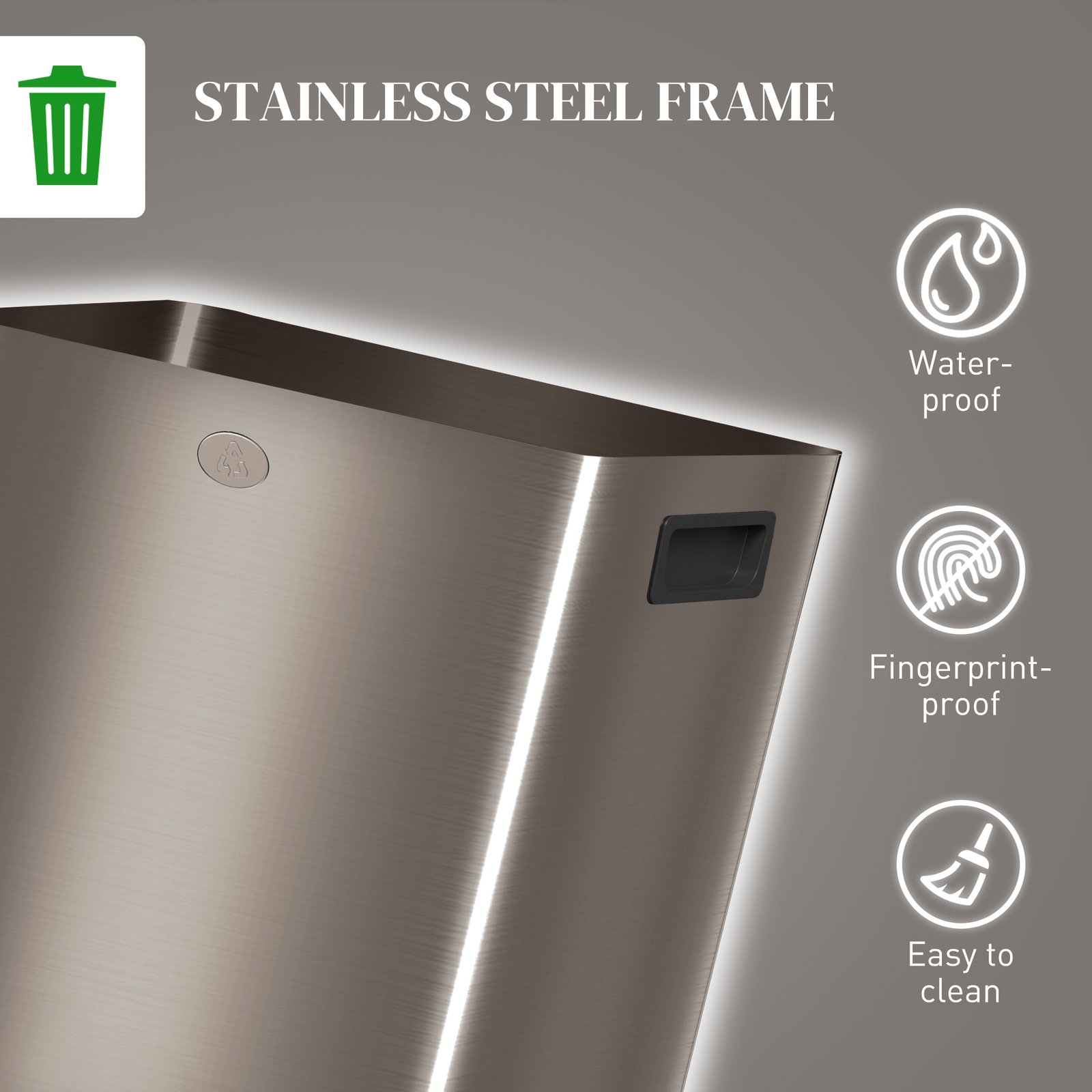 HOMCOM 40L Dual Compartment Stainless Steel Bin, with Deodoriser Holders - Gold Tone - Image 8