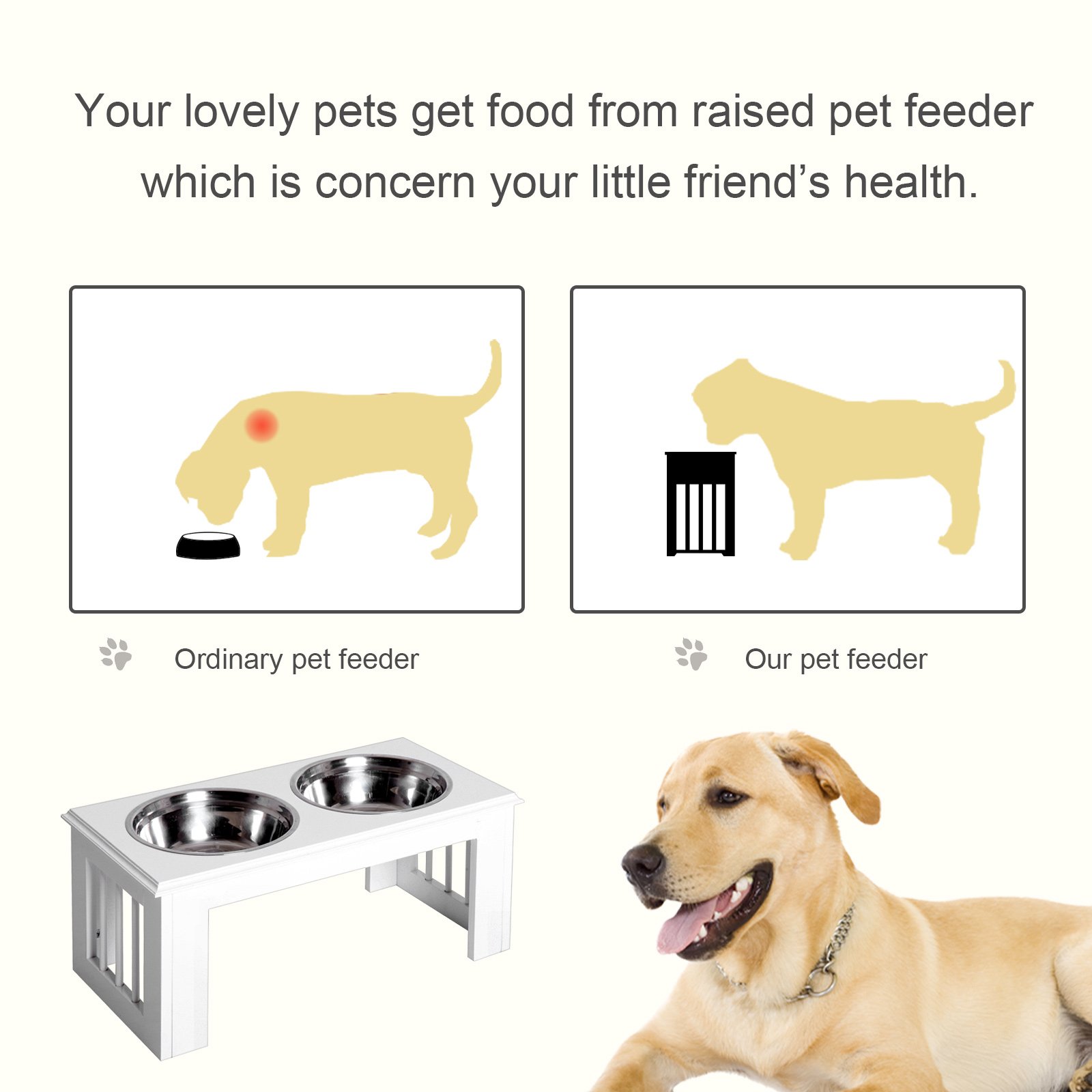 PawHut Raised Dog Feeding Bowls with Stand, Stainless Steel for Medium Dog, 58L x 31W x 25H cm - White - Image 4