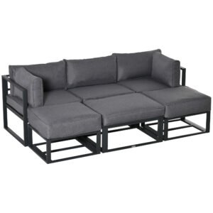 Outsunny 6 Piece Outdoor Couch, Sectional Sofa Set with Aluminum Patio Conversation Furniture, Grey