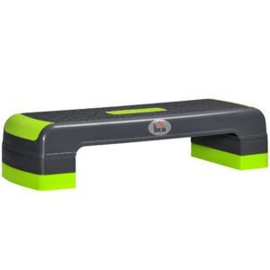 HOMCOM Aerobic Step with 3-Level Adjustable Heights for Home, Office Exercise, Grey and Green