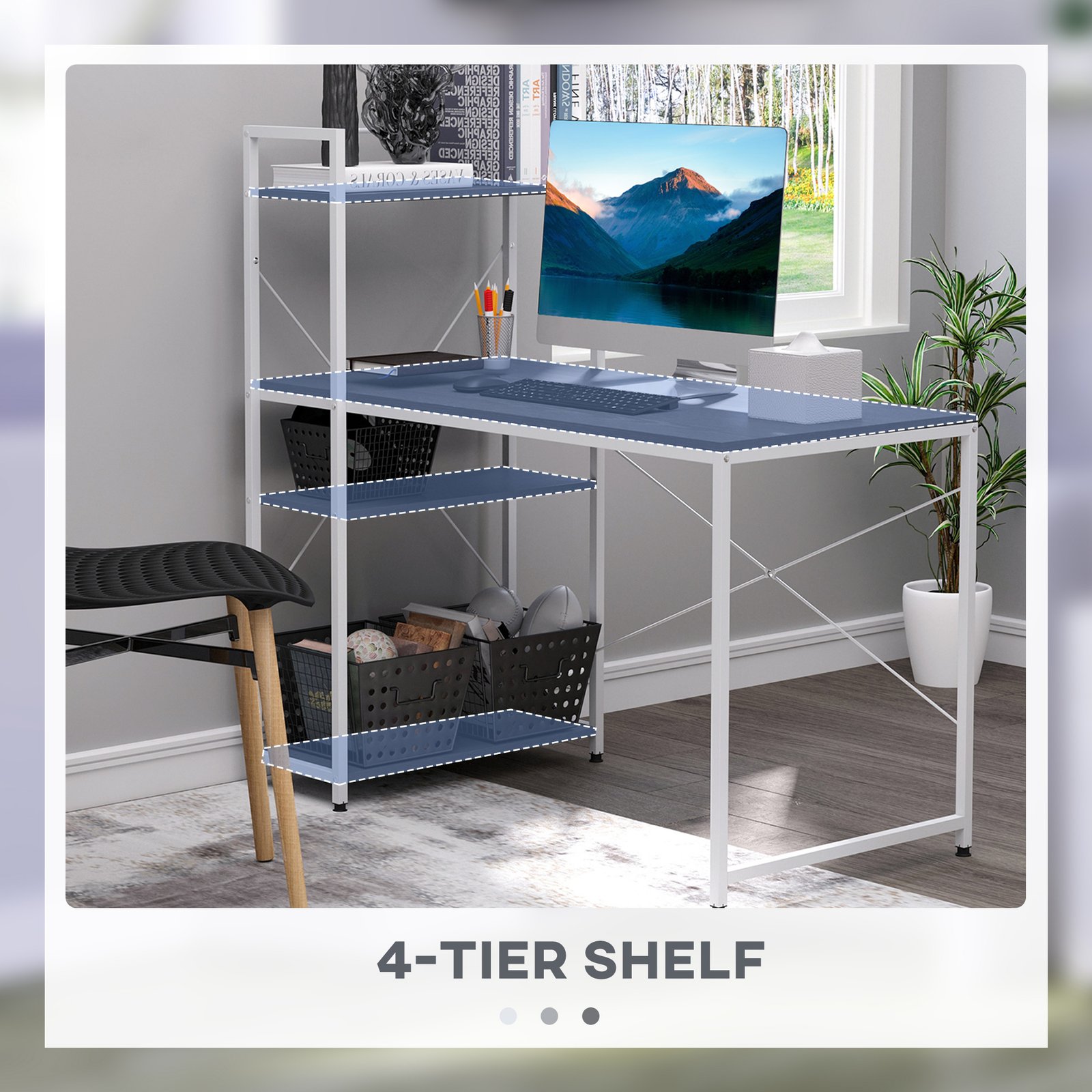 HOMCOM Computer Desk with Storage Shelves on Left or Right, Industrial Reversible Writing Desk for Home Office, Study, Easy Assembly, 120 x 64 x 121cm, Black and White - Image 5