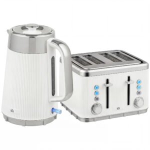 HOMCOM Electric Stainless Steel Kettle and Toaster Set, 3000W 1.7L UK Strix Thermostat Fast Boil Kettle w/ Limescale Filter, Cool Touch Body, 4 Slice Toaster with 7 Browning Levels, White