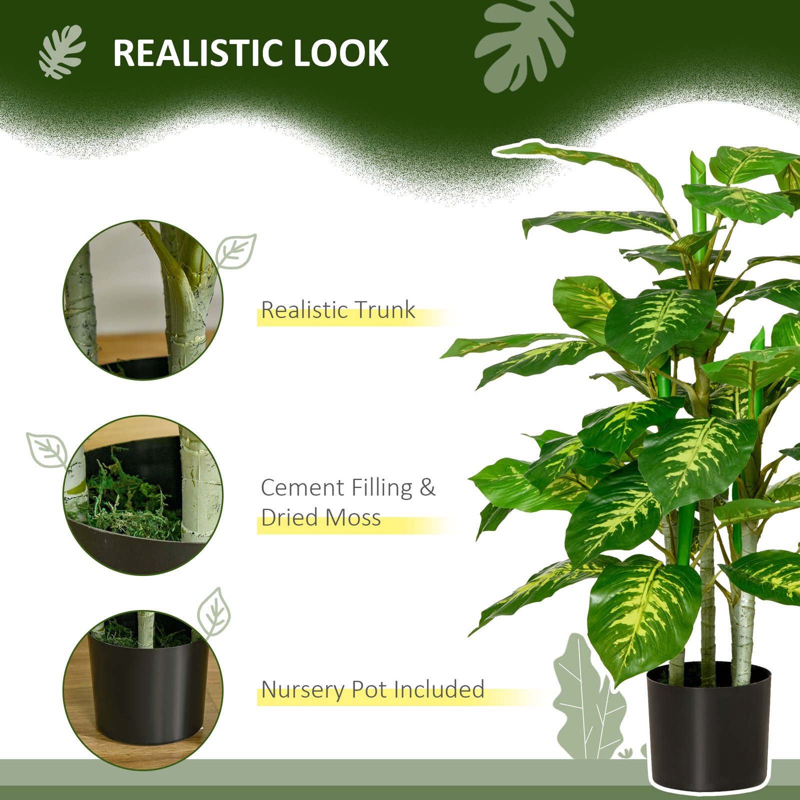 HOMCOM 2 PCs Artificial Evergreen Tree Fake Decorative Plant in Nursery Pot for Indoor Outdoor Décor, Green - Image 5