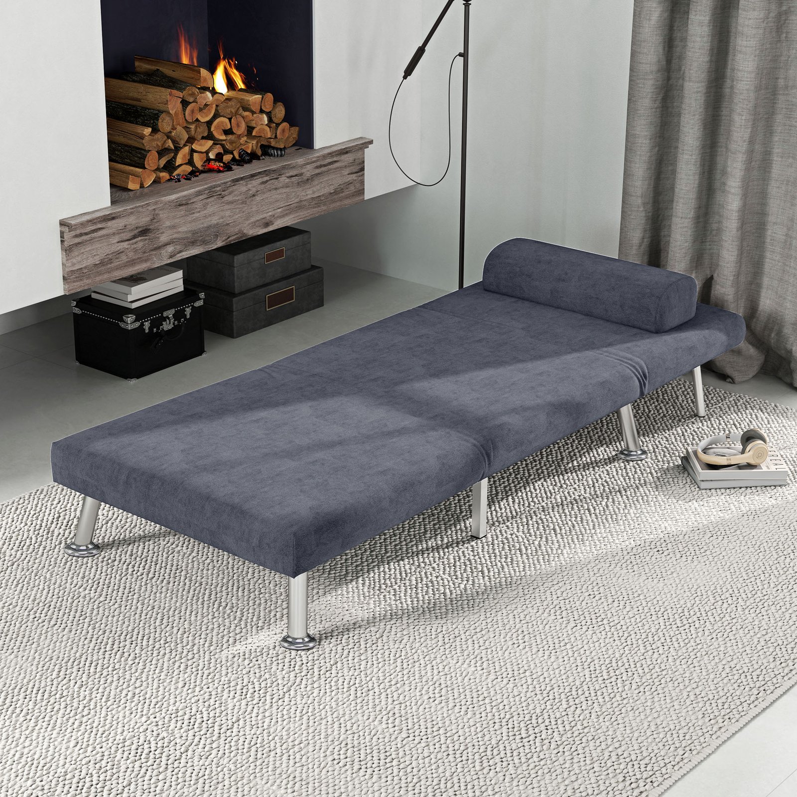 HOMCOM Single Velvet-Feel Sleeper Chair - Charcoal Grey - Image 8