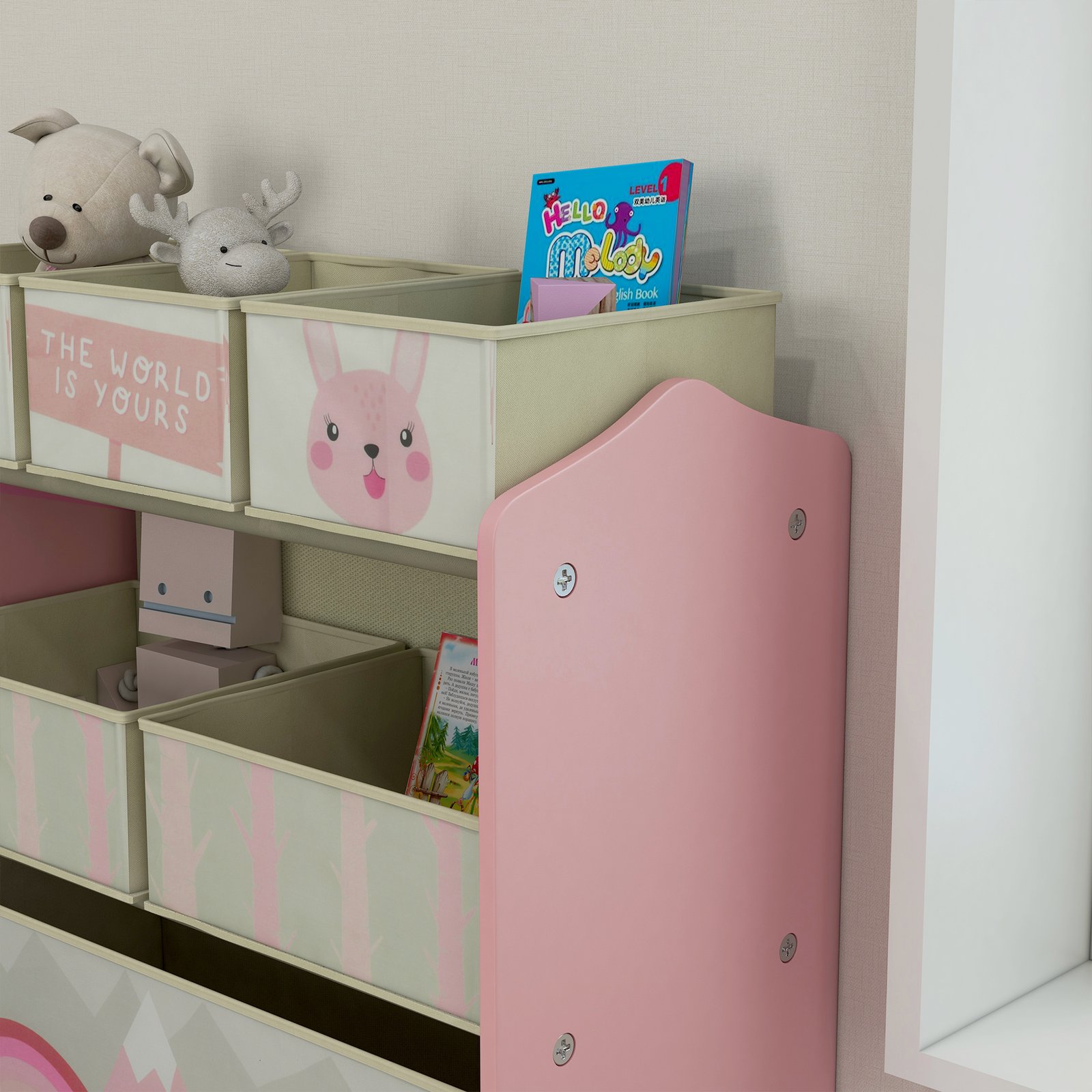 ZONEKIZ Kids Storage Unit, Toy Storage Organiser, with Six Fabric Bins, for Bedrooms, Playrooms, Nurseries - Pink - Image 9