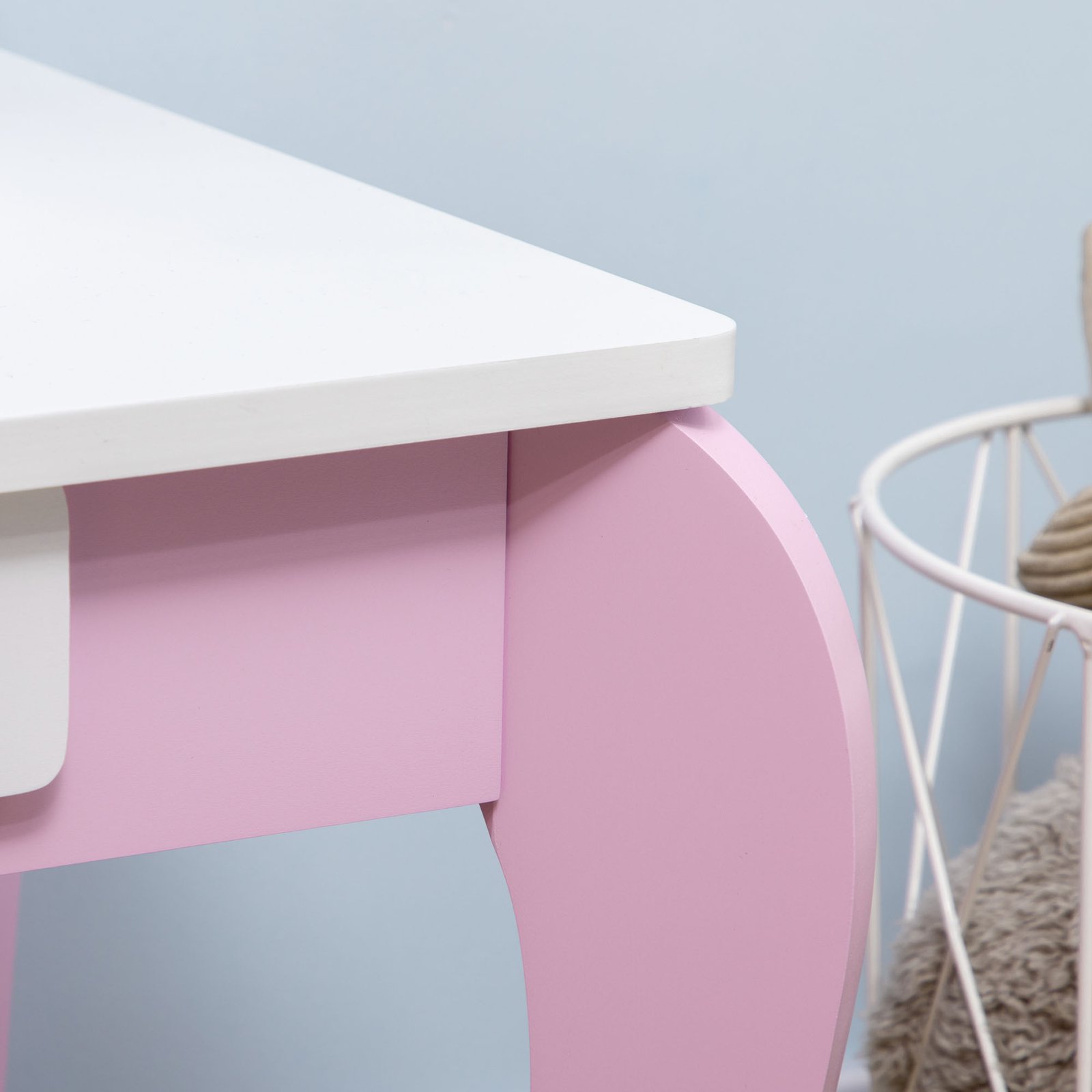 ZONEKIZ Kids Dressing Table Set, with Mirror, Stool, for Ages 3-6 Years - Pink - Image 7