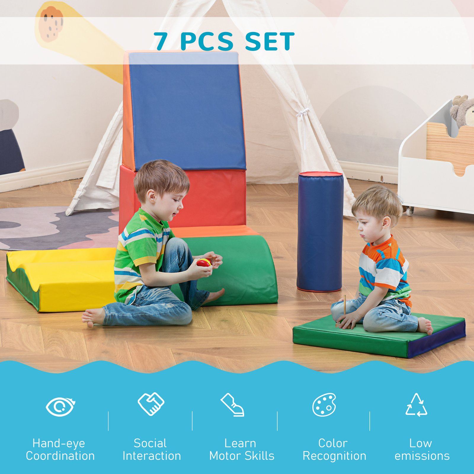 HOMCOM Soft Play Set, 7 Piece Foam Blocks, Toddler Climb and Crawl Activity Set for 1-3 Years, Soft Play Equipment for Building and Stacking, Educational Play, Red - Image 4