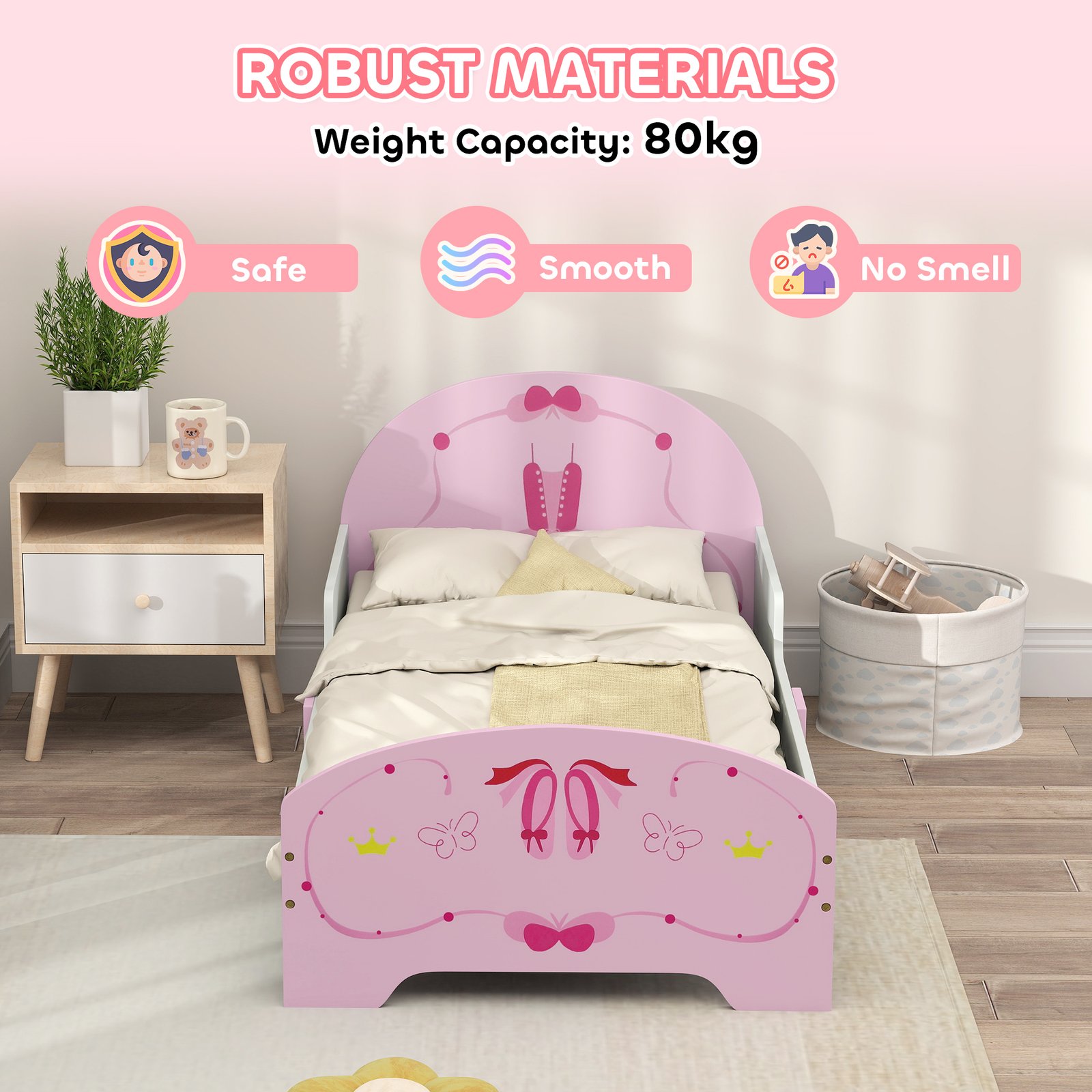 AIYAPLAY Kids Bed with Safety Rails, Kids Clothes Rail, Kids Full Length Mirror, 3 Piece Kids Furniture Set for Bedroom, Pink - Image 8