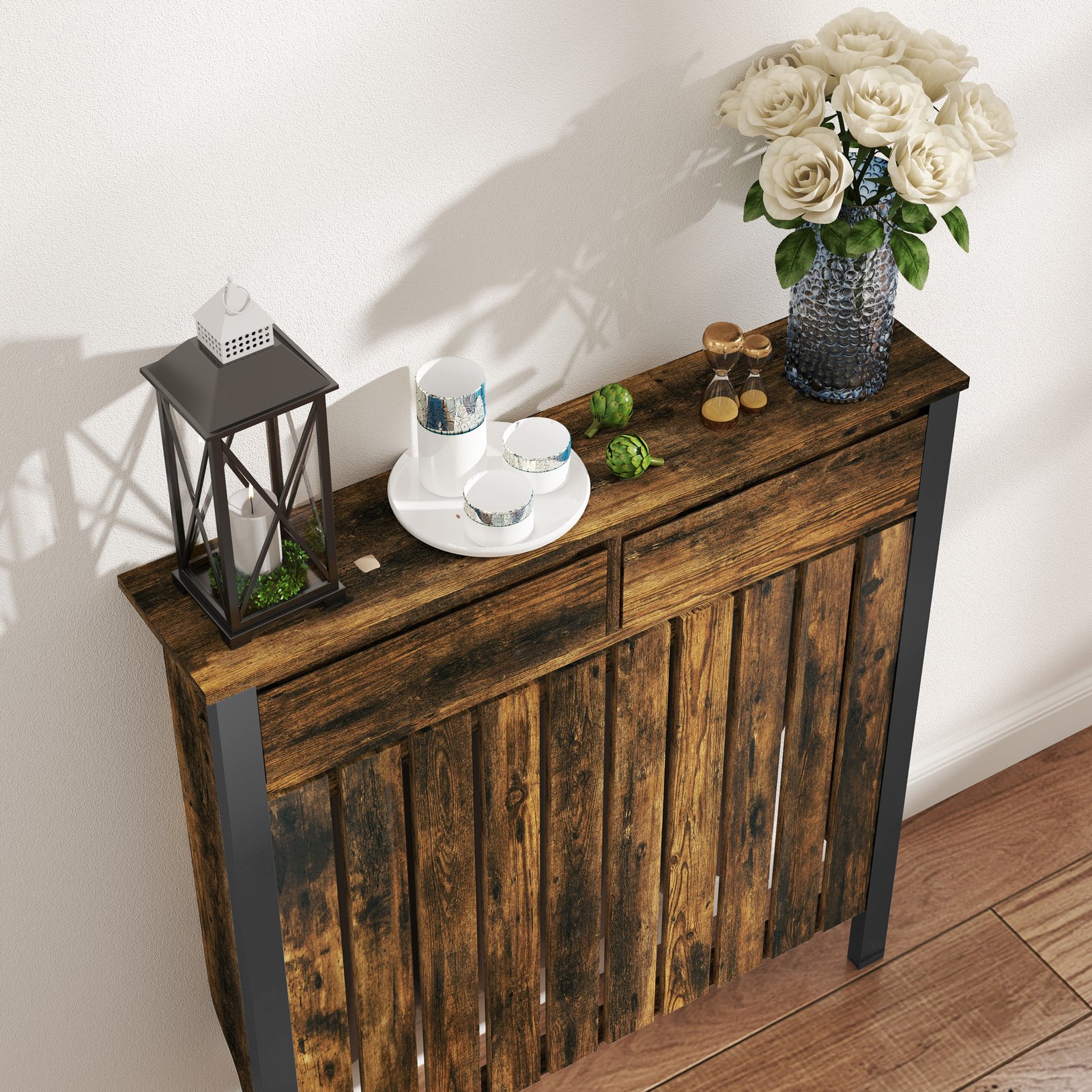 HOMCOM 93 x 88.5cm Rustic-Look Radiator Cover - Brown/Black - Image 9