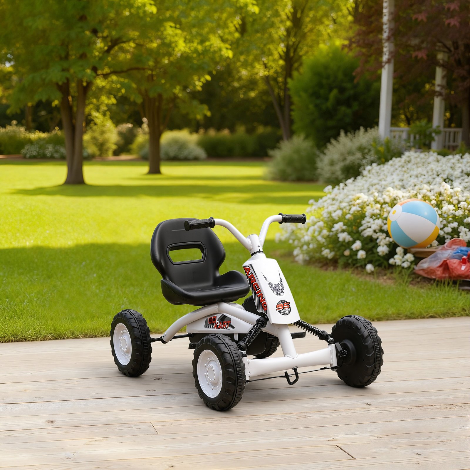 AIYAPLAY Kids Pedal Go Kart with Steel Frame, Sporty Design, for Ages 2-5 Years, White - Image 8