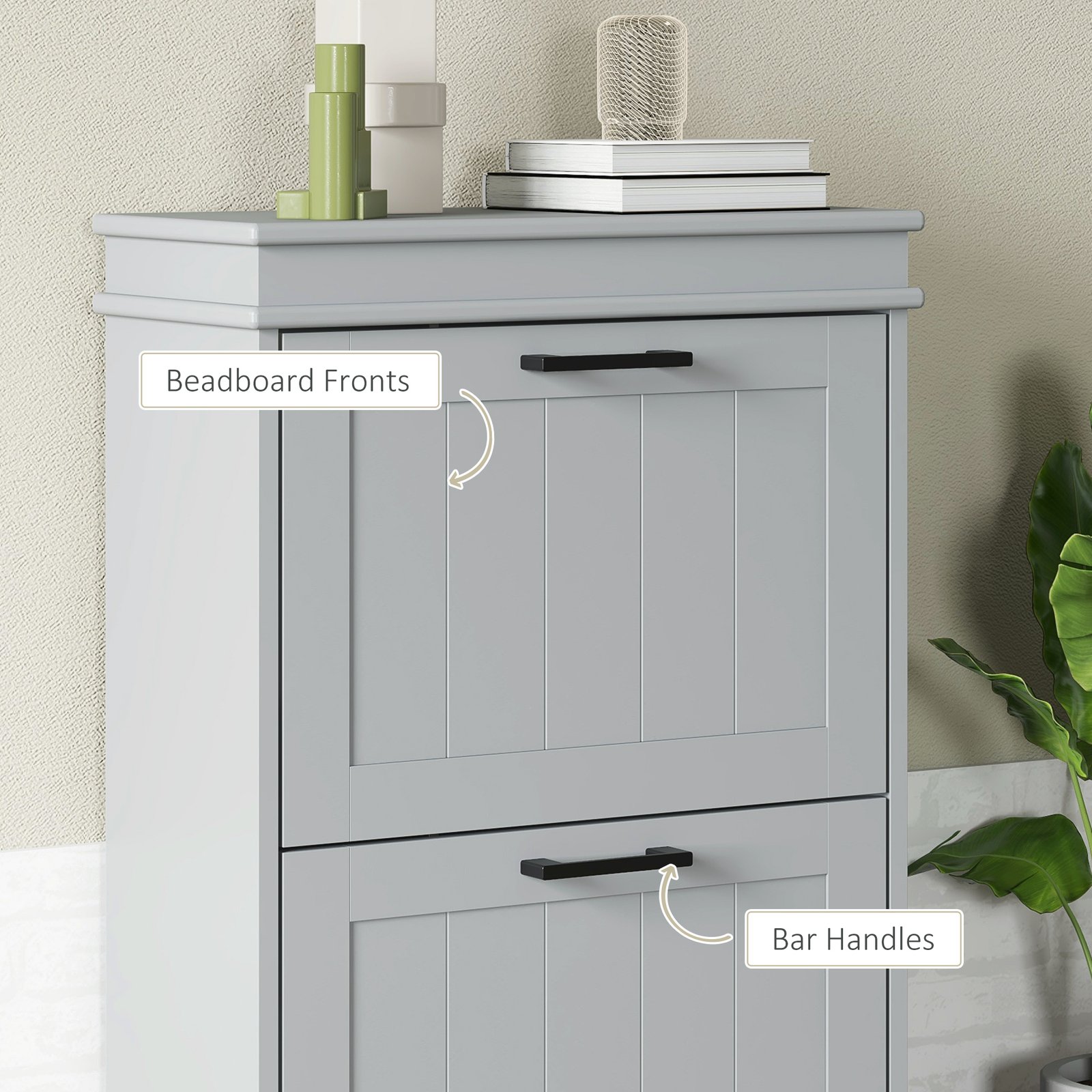 HOMCOM Two-Drawer Minimalistic 10-Shoe Cabinet - Grey - Image 7