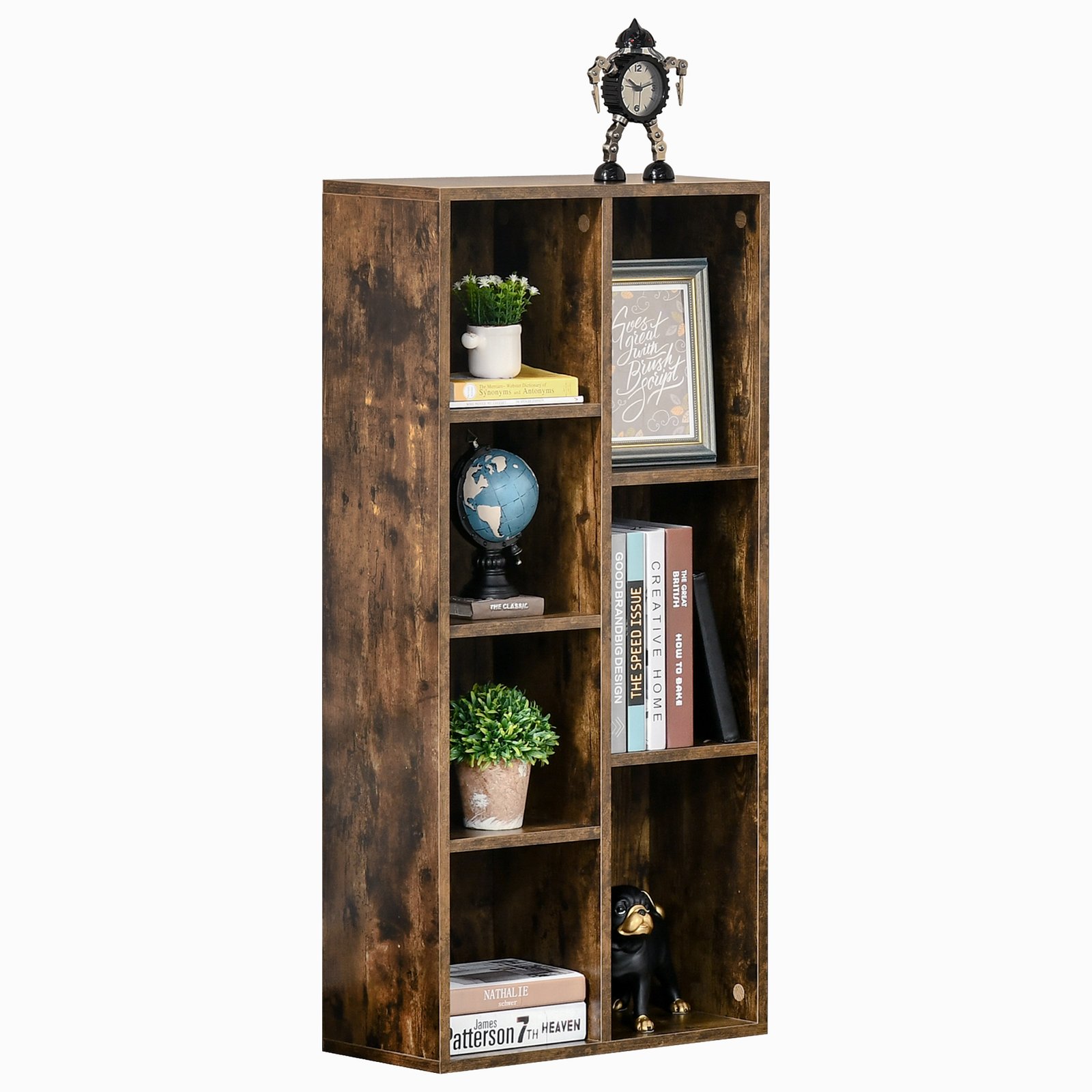 HOMCOM Seven-Cube Bookcase - Rustic Brown Wood Effect - Image 7