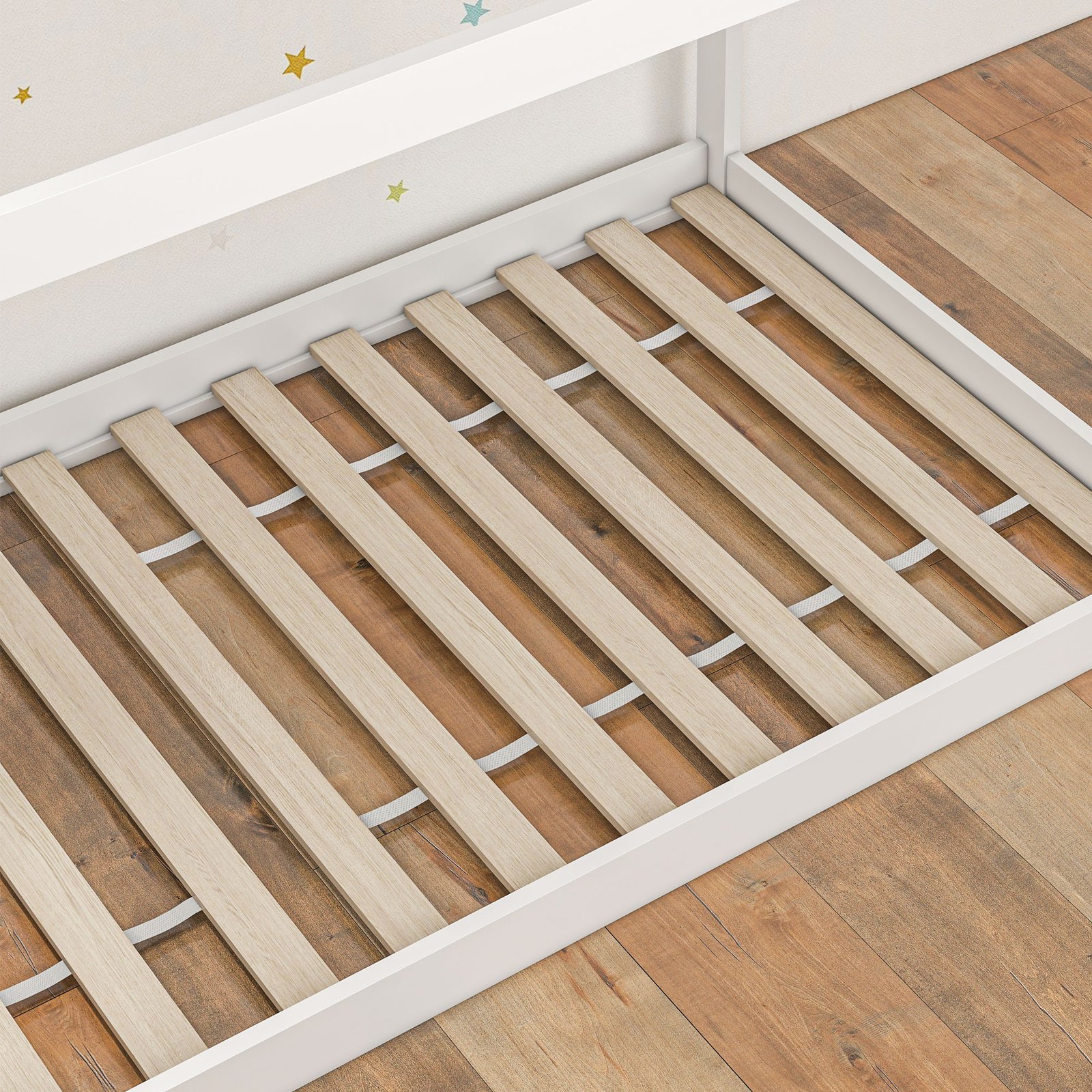 HOMCOM Single Bed Frame, House Scandinavian Style Wooden Bed Frame for 90W x 190Dcm Mattress, Pine Wood Bed Base, White - Image 8