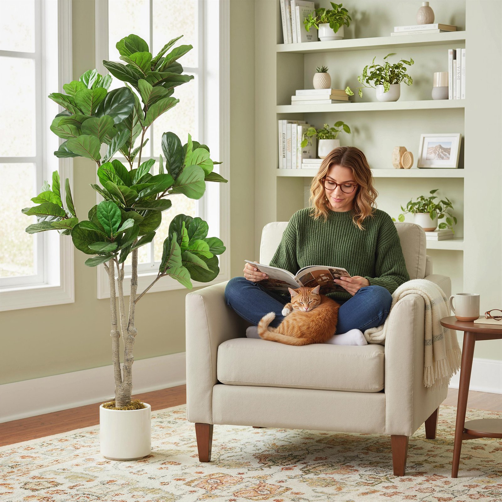 HOMCOM 180cm Artificial Fiddle Leaf Fig Tree - Green - Image 2