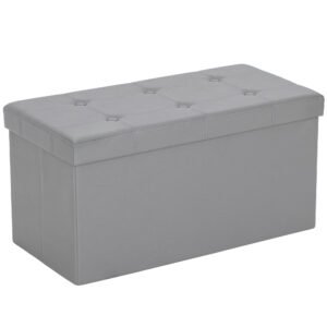 HOMCOM Storage Ottoman Bench, 89L PU Leather Folding Foot Rest Stool, End of Bed Bench, Easy Assembly, for Living Room, Bedroom, Entryway, Grey