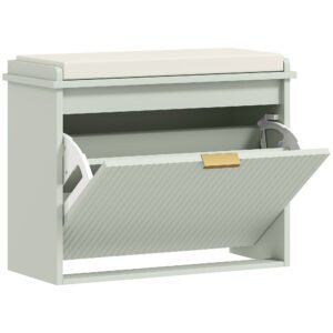 HOMCOM Elegant Six Shoe Bench, with Top Seat - Green